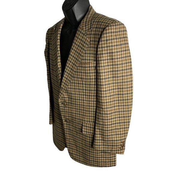 Vintage Wilkes Bashford Wool Blazer Jacket 38 Brown Check 2 Button Lined Pockets - Picture 3 of 6